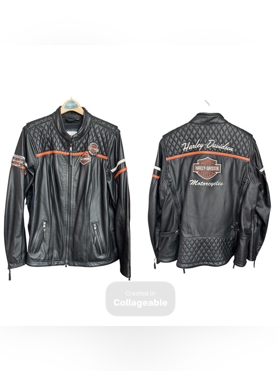 Harley-Davidson Jackets & Blazers - Harley-Davidson Black Leather Jacket with Orange and White Accents